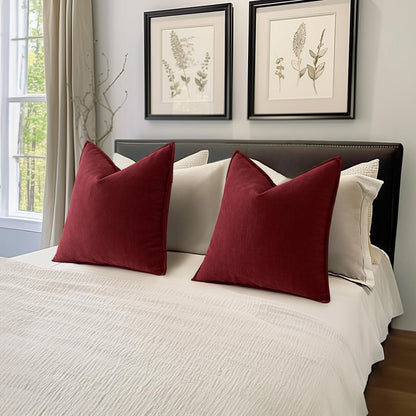 Pack of 2 Christmas Burgundy Decorative Pillow Covers 18X18 Inch Soft Chenille Luxurious Couch Throw Pillows Farmhouse Cushion Covers with Elegant Design for Sofa Bedroom Living Room Decor