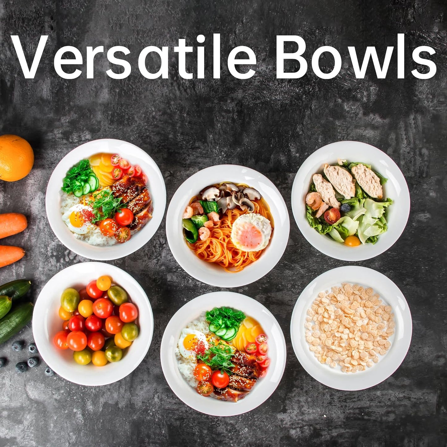 Set of 12 Tempered Glass Soup Bowls, 20 OZ Round Cereal Dishes, Microwave and Dishwasher Safe