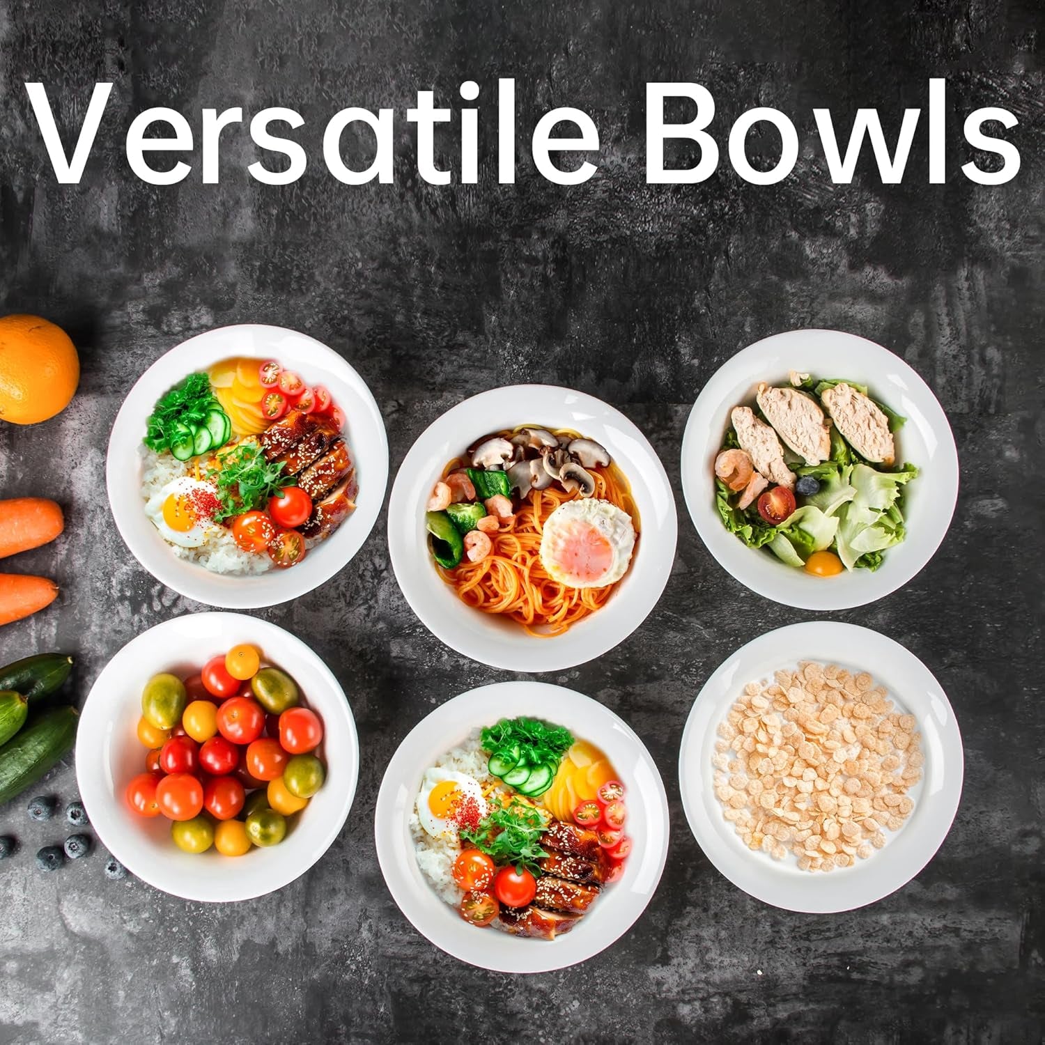 Set of 12 Tempered Glass Soup Bowls, 20 OZ Round Cereal Dishes, Microwave and Dishwasher Safe