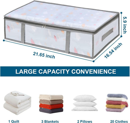 2 Pack under Bed Storage Containers Bins, Humid-Proof Plastic Underbed Storage Bins, Clothes Storage and Organization Bags, under the Bed Blanket Storage with Handles for Clothes, 35L