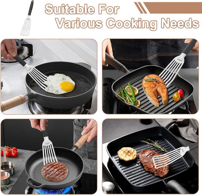 Stainless Steel Fish Spatula, 11.7" Small Metal Spatula for Cast Iron Skillet, Slotted Turner with Silicone Handle, Kitchen Cooking Flipper for Fish, Egg and Burger