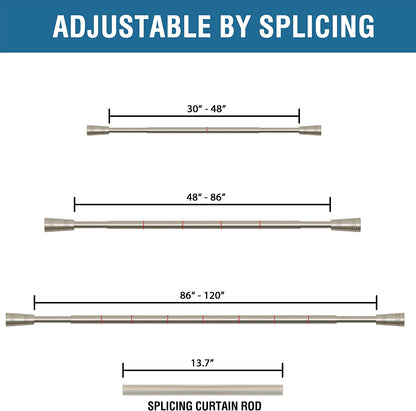 Window Curtain Rods for Windows 30 to 48 Inches Splicing Adjustable 3/4 Inch Diameter Single Window Curtain Rod Set with Cylindrical Finials, Nickel