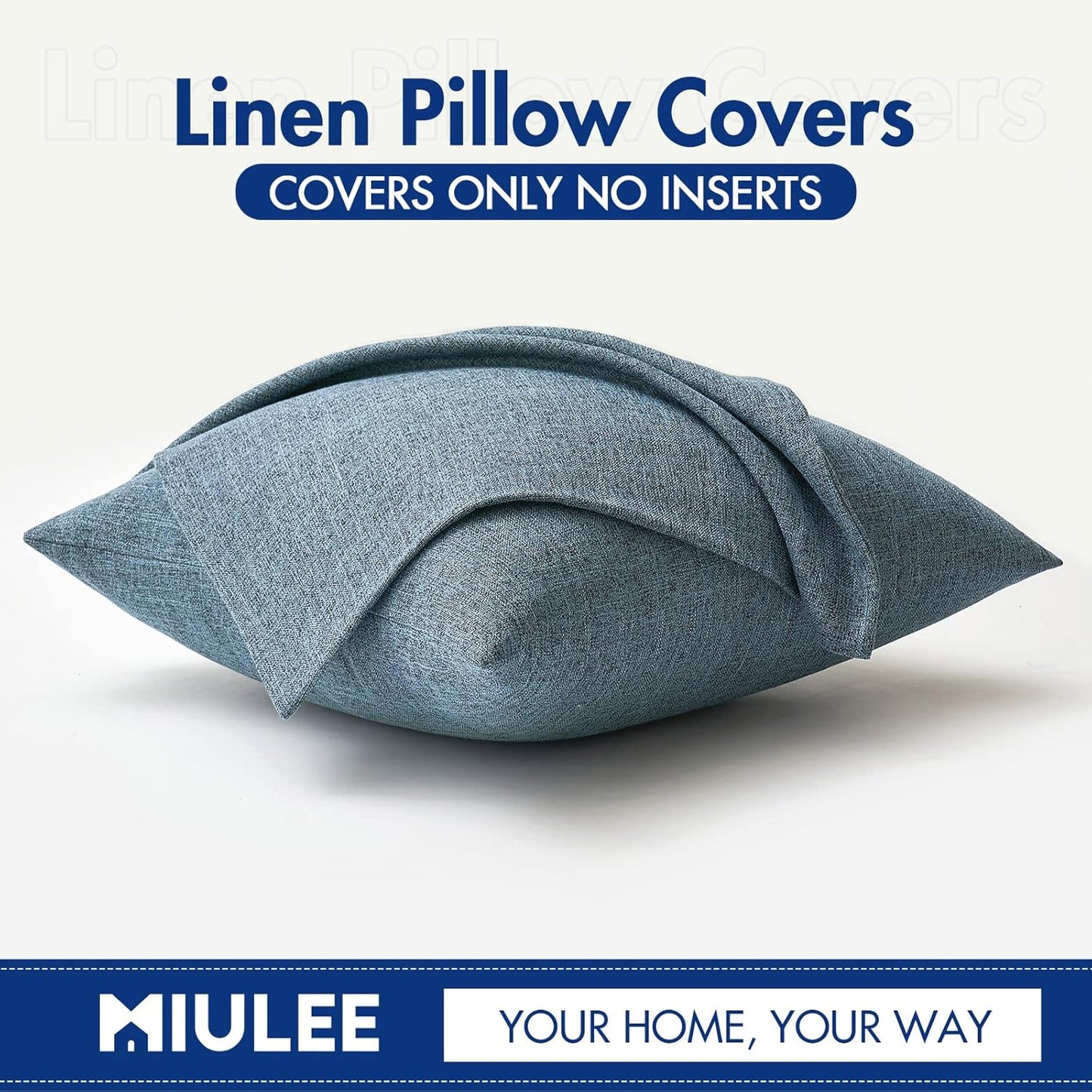 Pack of 2 Decorative Linen Burlap Coastal Pillow Covers Farmhouse Accent Pillowcases for Sofa Car Couch Bedroom Living Room Decor 18X18 Inch Dusty Blue