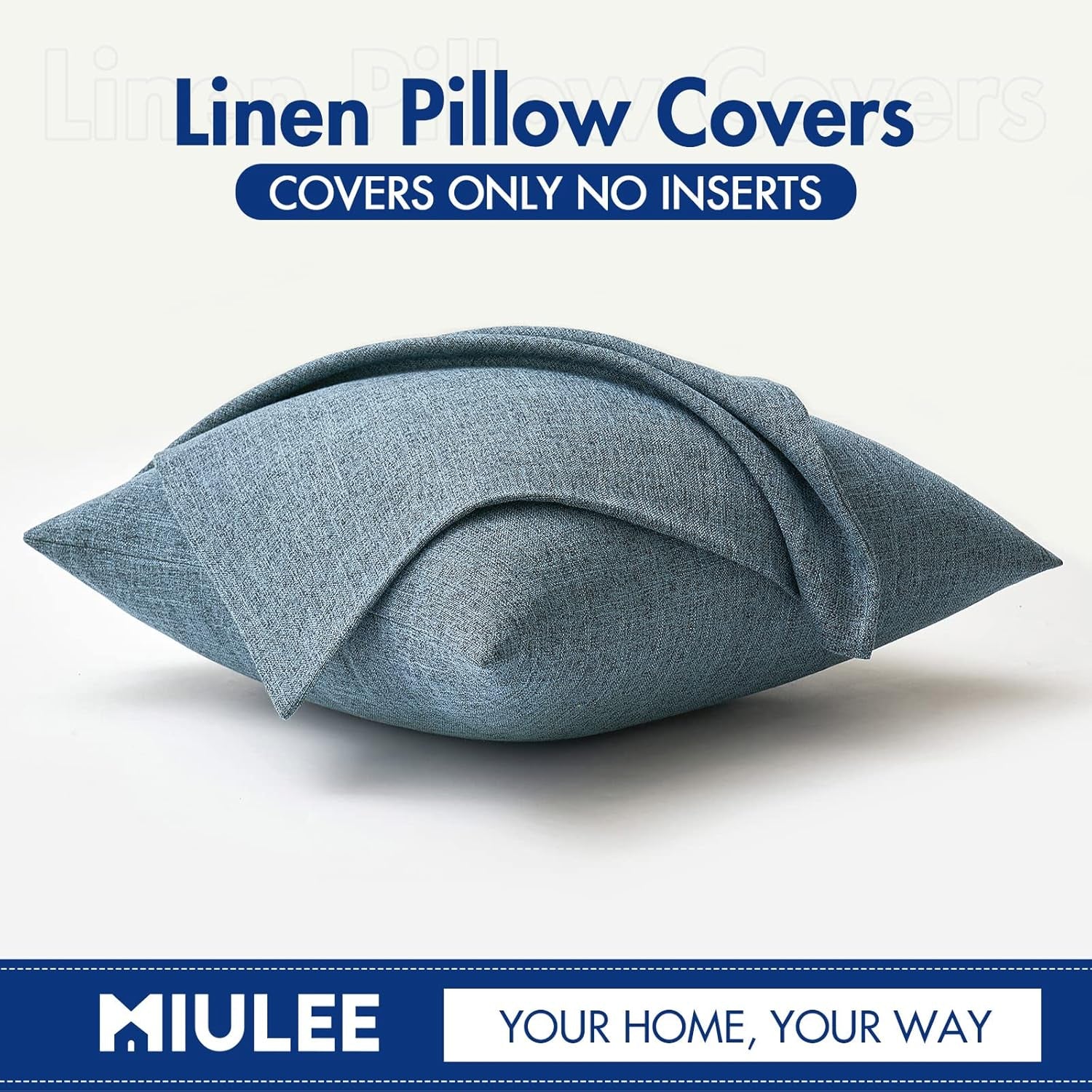 Pack of 2 Decorative Linen Burlap Coastal Pillow Covers Farmhouse Accent Pillowcases for Sofa Car Couch Bedroom Living Room Decor 18X18 Inch Dusty Blue