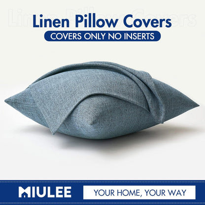 Pack of 2 Decorative Linen Burlap Coastal Pillow Covers Farmhouse Accent Pillowcases for Sofa Car Couch Bedroom Living Room Decor 18X18 Inch Dusty Blue