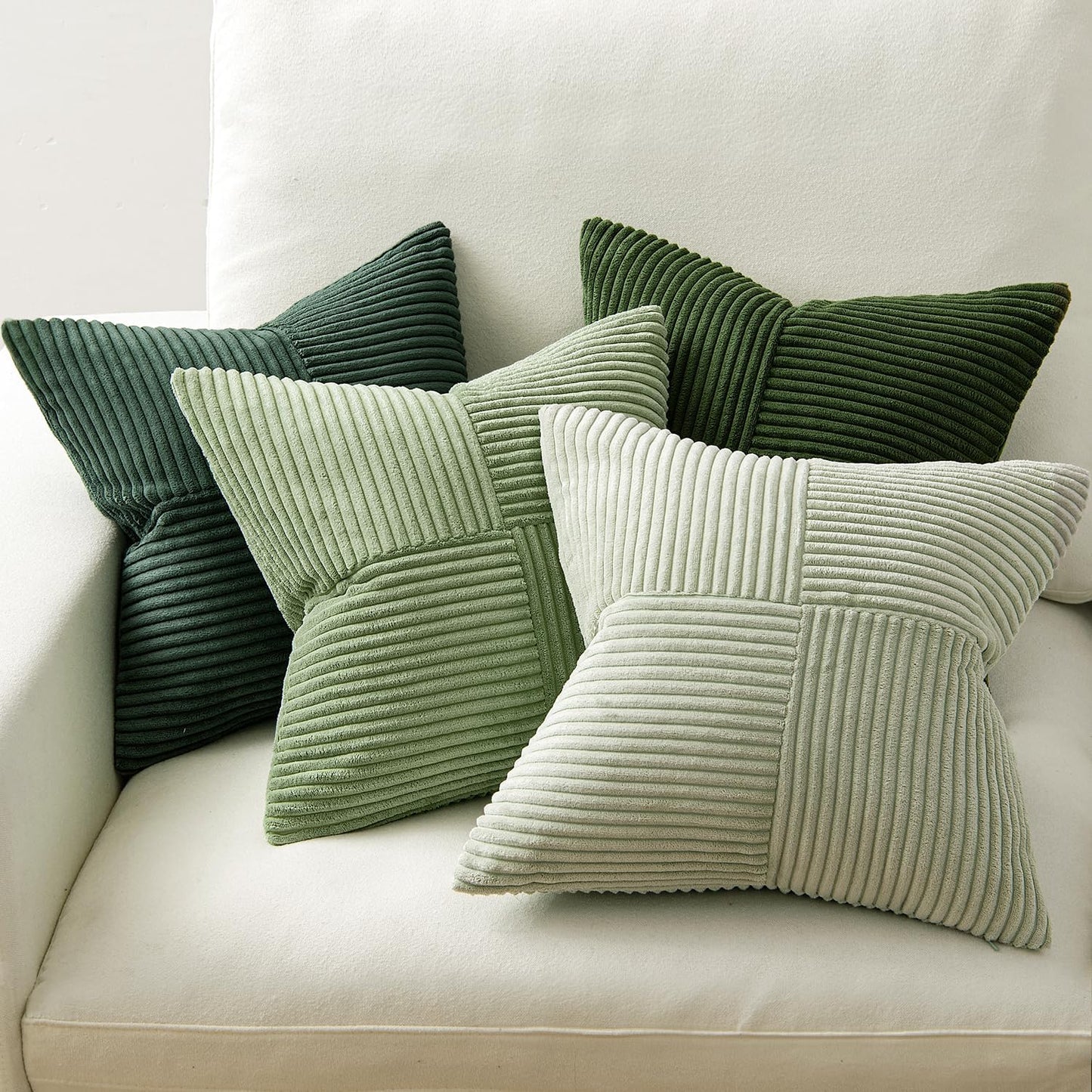 Christmas Green Decorative Throw Pillow Covers 18X18 Inch Set of 4 Boho Farmhouse Cushion Covers Mordern Nordic Pillow Cases Soft Corduroy Gradient Home Decor for Couch Sofa Living Room Bed