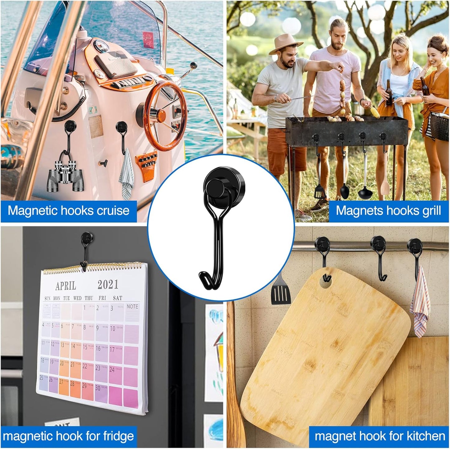 Hooks, 30Lbs+ Magnetic Magnet Hook 2025 Cruise Cabin Ship Essentials Heavy Duty Strong Refrigerator Fridge Hanging for Classroom Beach Vacation Kitchen Grills Home Mug Hanger (6 Pack)