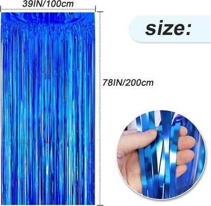 Curtain Decorations,Metallic Tinsel Foil Fringe Curtain,Blue Foil Fringe Tinsel Curtain for Birthday/Graduation/Bachelorette/Halloween/Christmas/New Year/Disco Party Decorations