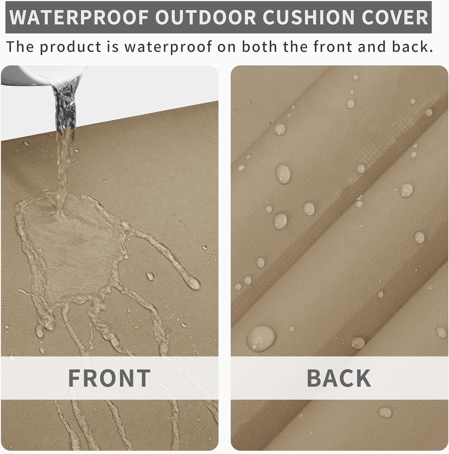 42X18X3 Inch Waterproof Outdoor Couch Bench Cushion Covers Only Replacement Non-Slip Patio Seat Cushion Slipcover with Zipper and Adjustable Straps Camel