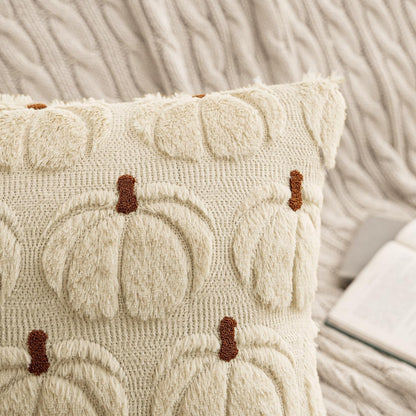 Fall Pumpkin Throw Pillow Covers Decor Set of 2 Beige Brown Stem 18 X 18 Decorative Cushion Covers Soft Plush Faux Fur Couch Pillows for Autumn Harvest Outdoor Porch Farmhouse Halloween Home