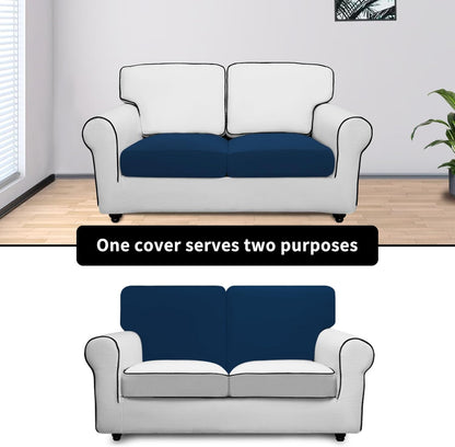 Fleece Chair Sofa Seat Cushion Slipcovers Soft Couch Cushion Cover Stretch Furniture Protector for Kids, Pets (2-Piece Loveseat Cushion, Navy)