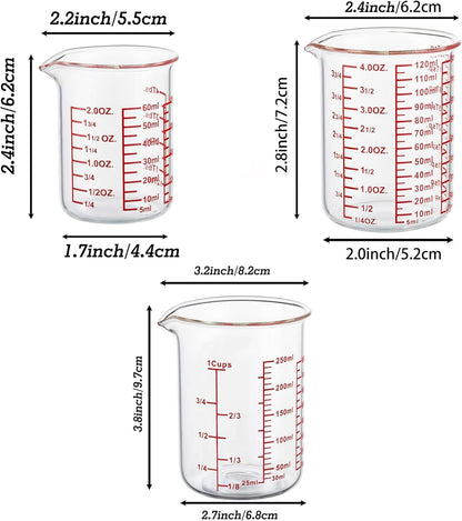 Ackers High Borosilicate Glass Measuring Cup Set with Pour Spout,60Ml(2Oz),120Ml(4Oz), 250Ml(8Oz) Glass Measuring Beaker for Kitchen or Restaurant, Easy to Read