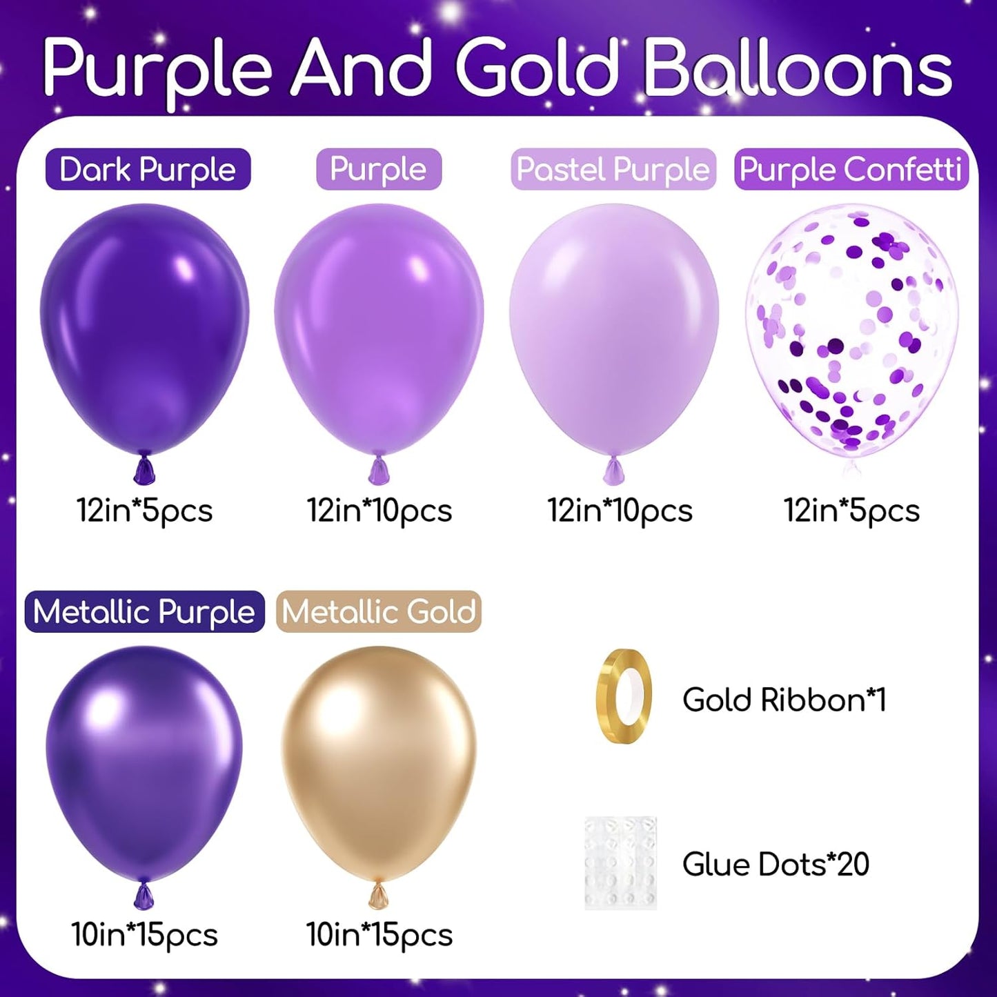 60Pcs Purple and Gold Balloons 12Inch with Dark Purple Metallic Gold Confetti Latex Balloons for Graduation Wedding Baby Shower Birthday Party Decorations