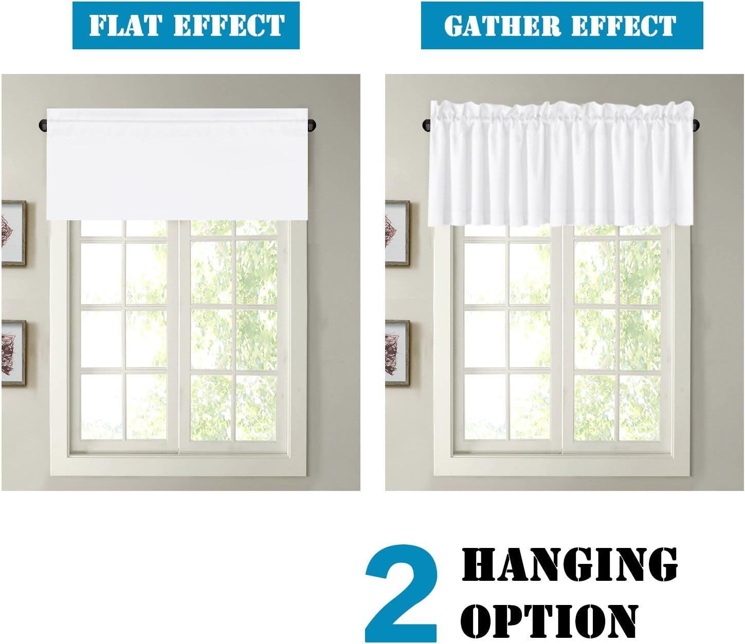 2 Panels White Valance for Windows, Natural Blackout Curtains Valances for Small Windows/Living Room/Bedroom/Bathroom Rod Pocket 52" W X 18" L, Pure White，2 Packs