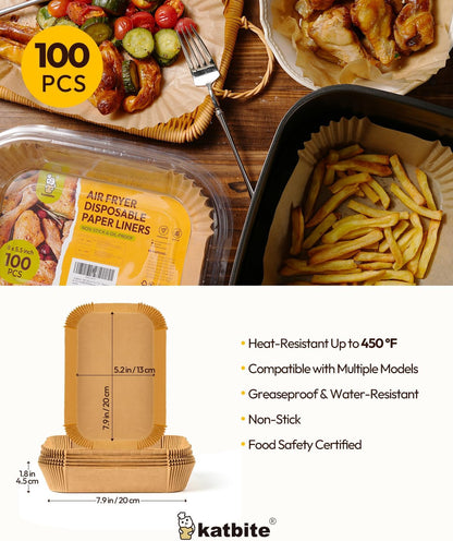 Air Fryer Liners Disposable - 100PCS, 8X5.5'' Rectangle Liners for Air Fryer Basket, Thick Air Fryer Parchment Paper Liners for Ninja Dual Airfryer Accessories, DZ201, DZ401, FG551