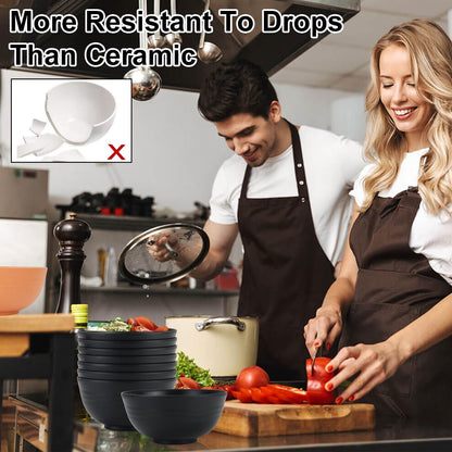 Cereal Bowl Set of 8 - Unbreakable Lightweight Wheat Straw Bowls for Kitchen, Microwave and Dishwasher Safe, Ideal for Serving Cereal, Snacks, and Fruits (Black, 26 OZ)