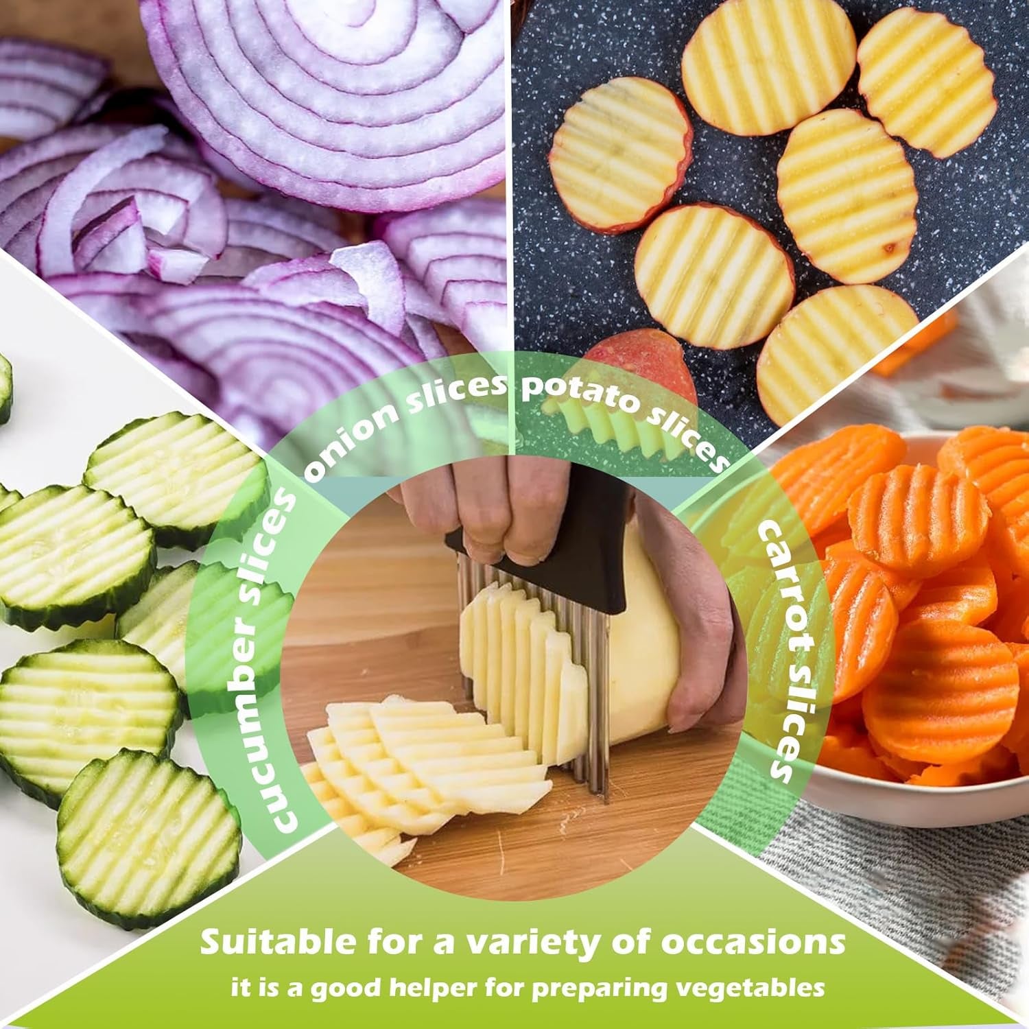 Crinkle Cutter, French Fry Cutter for Potatoes Stainless Steel Potato Carrot Chip Vegetable Crinkle Wavy Slicer