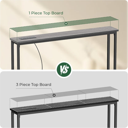 5.9-Inch Narrow Console Table Set of 2 with Outlet, 78-Inch Length, Behind Couch and Entryway Tables with Charging Station, Charcoal Gray for Living Room