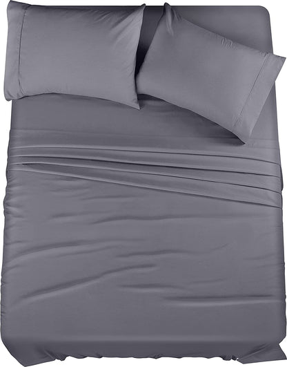 Queen Sheet Set – 4 Piece Bed Sheets for Queen Size Bed, Soft and Breathable Microfiber, Includes 1 Fitted Sheet, 1 Flat Sheet and 2 Pillowcases (Grey)