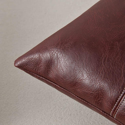 Burgundy Lumbar Waterproof Faux Leather Decorative Throw Pillow Covers 12X20 Inch for Living Room Couch Bed, Modern Farmhouse Boho Home Decor, Wine Red Hand Stitched Cushion Case 30X50 Cm
