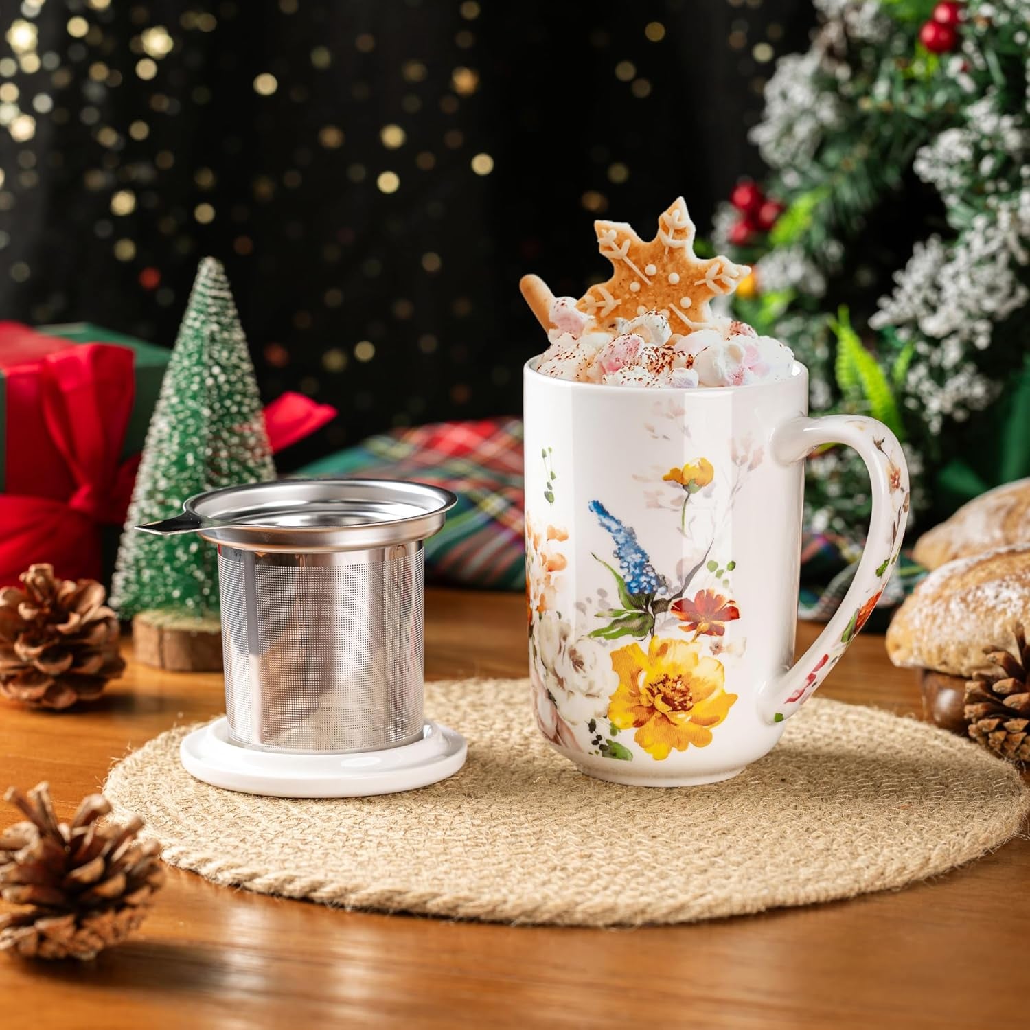 Ceramic Tea Mug with Infuser and Lid, 18 Ounce Capacity, Microwave and Dishwasher Safe, Ideal for Loose Leaf Tea Enthusiasts