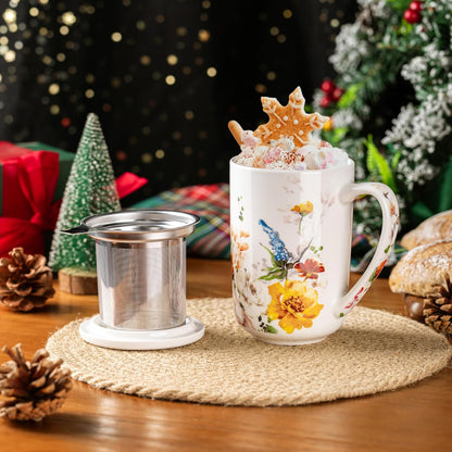 Ceramic Tea Mug with Infuser and Lid, 18 Ounce Capacity, Microwave and Dishwasher Safe, Ideal for Loose Leaf Tea Enthusiasts