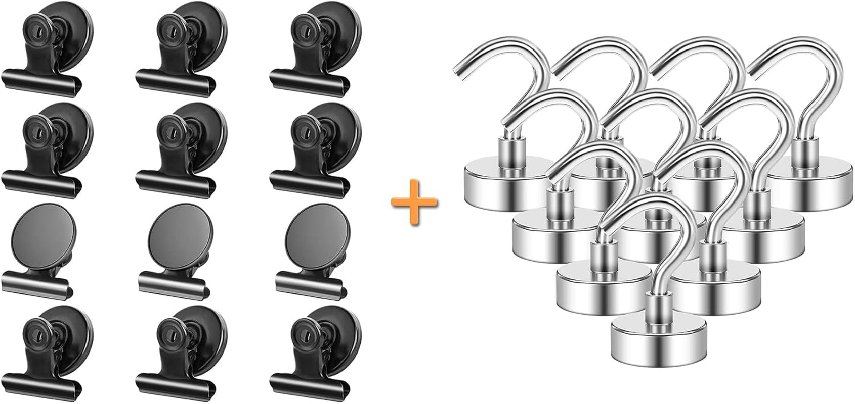 12Pack Fridge Magnets Refrigerator Magnets Magnetic Clips, 10Pack 25LBS Magnetic Hooks Heavy Duty Neodymium Magnet Hooks