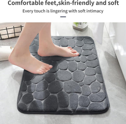 Memory Foam Non-Slip Bathroom Mat, Absorbent Cobblestone Rug, Quick-Dry Washable Floor Mat (17x24, Dark Gray)