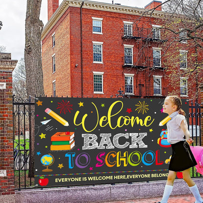 Welcome Back to School Backdrops, Welcome Back Bulletin Board Back to School Banner Sign Hanging Polyester Photography Background for First Day of School Classroom and Office Decorations,73X44 Inch