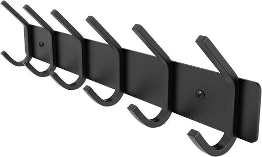 Wall Hooks Coat Hooks Wall Mounted, Coat Rack with 6 Double Hooks for Hanging Towel Hat Coat Robe Bag Key for Bathroom Kitchen Bedroom（1 Pack）
