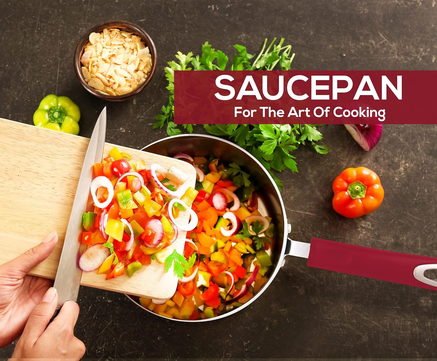 Nonstick Stock Pot Saucepan Set with Lids, 1 Quart and 2 Quarts Multipurpose Stock Pots Set for Home, Kitchen or Restaurant, Red & Black