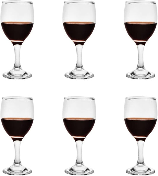 HEIGHT 5.6 Inches 120ML 4 Ounce Samll Capacity - Set of 6 Classic Red Small Wine Glasses Durable Clear White Lead-Free Glass Cup for Party (Glass, 6Pcs4Oz)