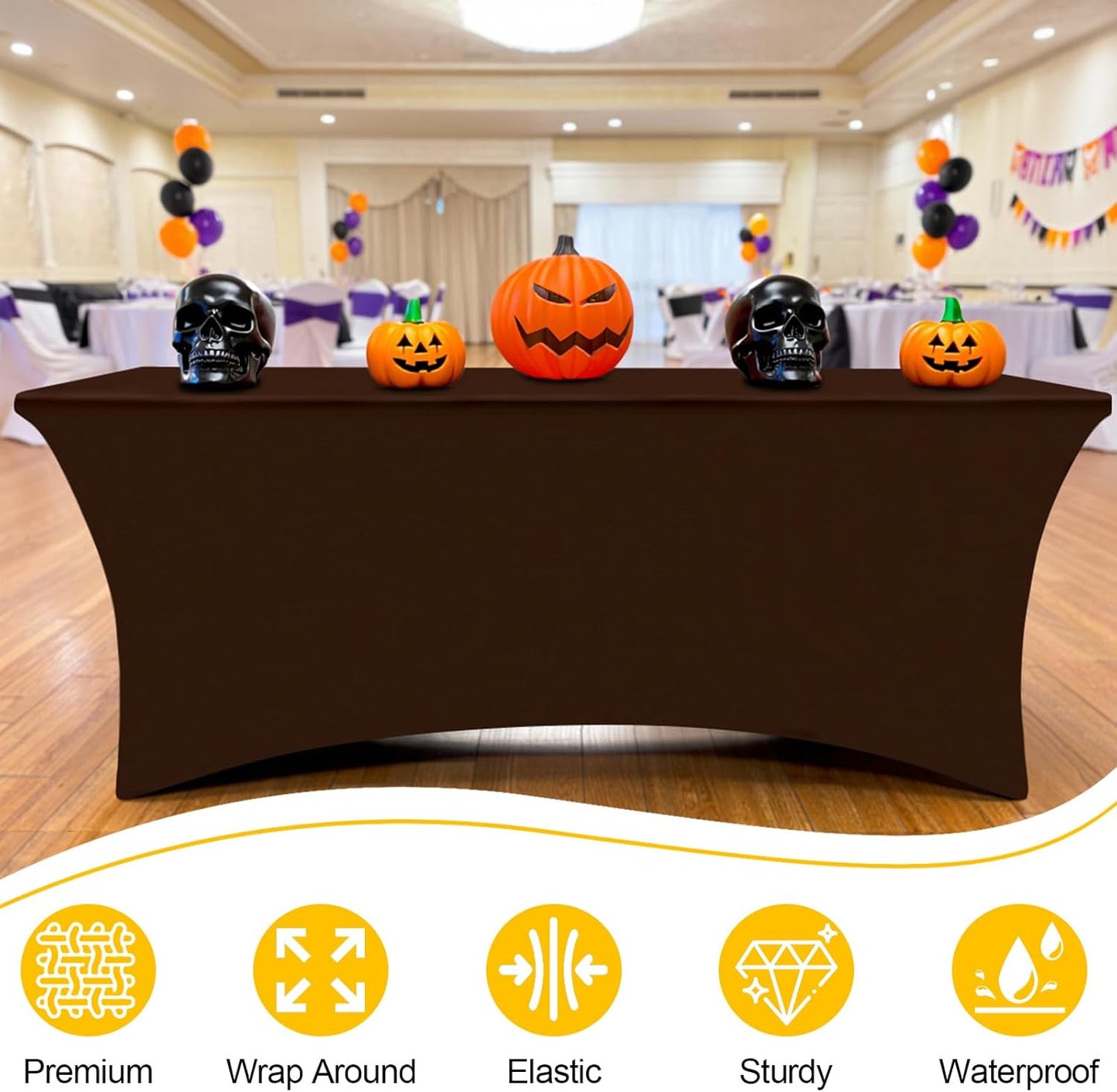 2 Pack Spandex Table Cloth 4FT, Elastic Fitted Stretch Tablecloths, Washable and Wrinkle Free Rectangular Patio Table Cover for Outdoor, Wedding, Banquet & Parties (Coffee, 48Lx30Wx30H Inch)