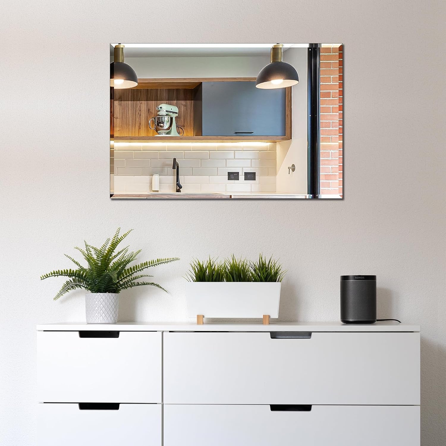 Rectangle Wall Mirror Frameless Bathroom Mirror 16” X 24" Beveled Edge Mirror for Vanity and Entryway