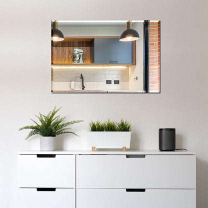 Rectangle Wall Mirror Frameless Bathroom Mirror 16” X 24" Beveled Edge Mirror for Vanity and Entryway