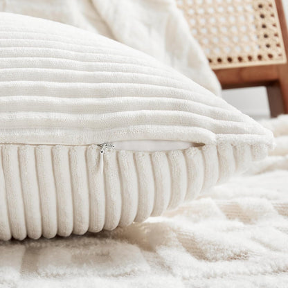 Cream White Lumbar Decorative Throw Pillow Covers 12X20 Inch for Living Room Couch Bed Sofa, Rustic Farmhouse Boho Home Decor, Soft Striped Corduroy Rectangle Accent Cushion Case 30X50 Cm