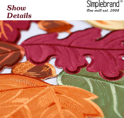 Harvest Fall Table Runner 36 Inches Long for Thanksgiving, Cutwork with Applique Embroidered Maple Leaves Dresser Scarf Table Topper for Home Dinner Holiday Festival Decorations, 13" X 36"