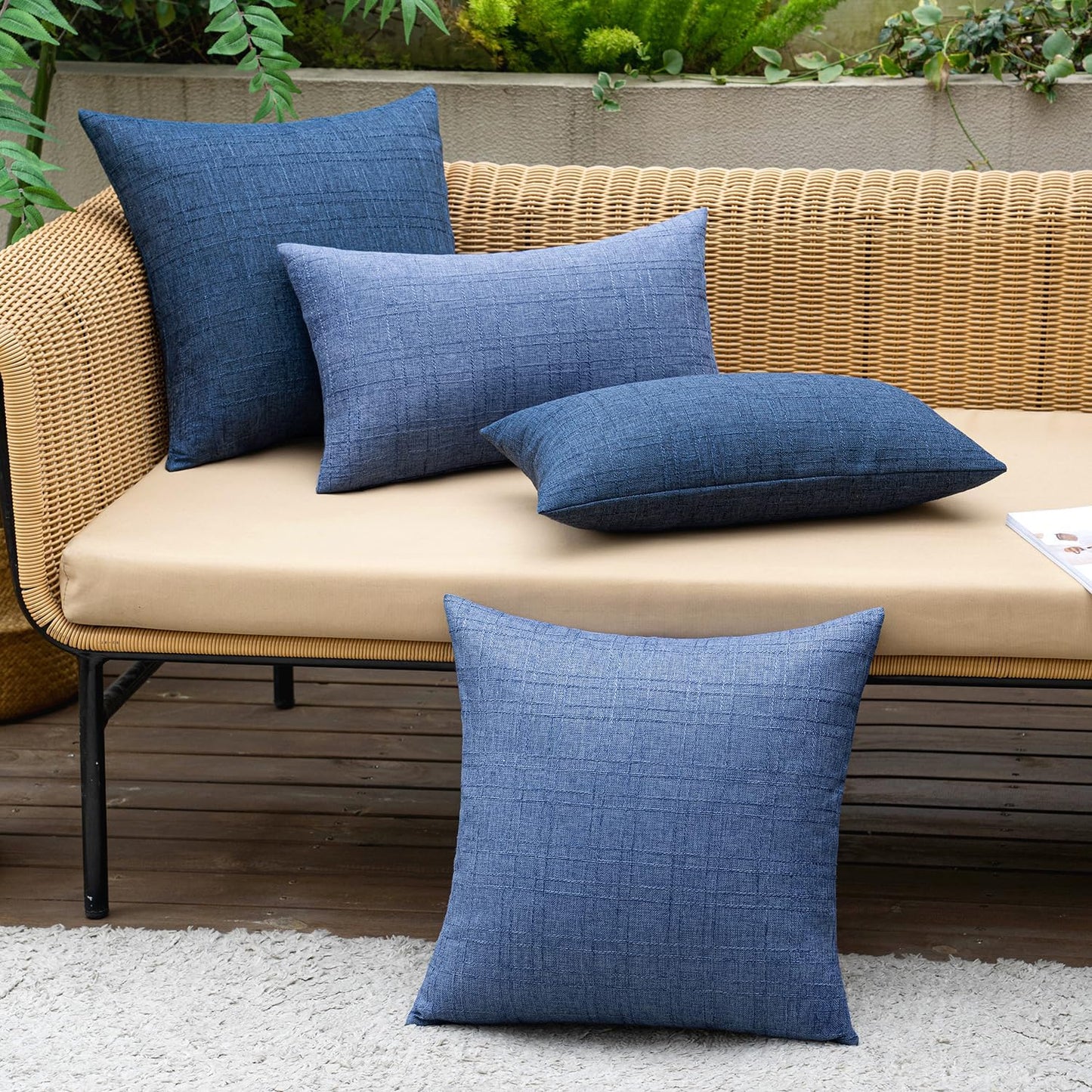 Outdoor Waterproof Throw Pillow Covers Decorative Farmhouse Water Resistant Cushion Covers for Tent Patio Garden Couch Sofa Pack of 2, 16X16 Inch Navy Blue