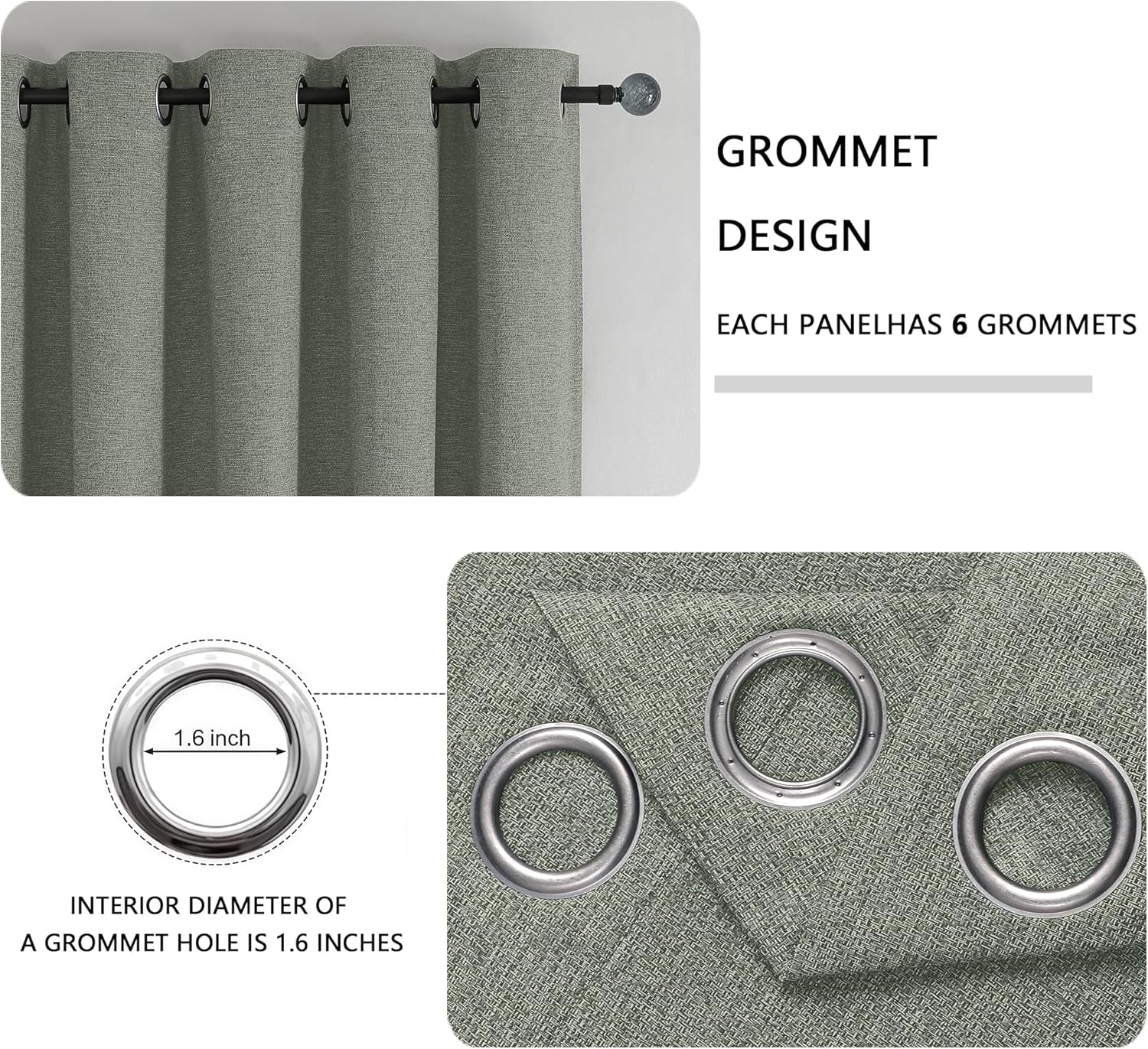Linen Textured 100% Sage Green Blackout Curtains 63 Inch Length 2 Panels for Bedroom, Thermal Insulated Soundproof Grommet Curtains Blackout, Farmhouse Window Privacy Drapes, 40"W X 63"L