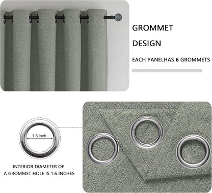 Linen Textured 100% Sage Green Blackout Curtains 63 Inch Length 2 Panels for Bedroom, Thermal Insulated Soundproof Grommet Curtains Blackout, Farmhouse Window Privacy Drapes, 40"W X 63"L