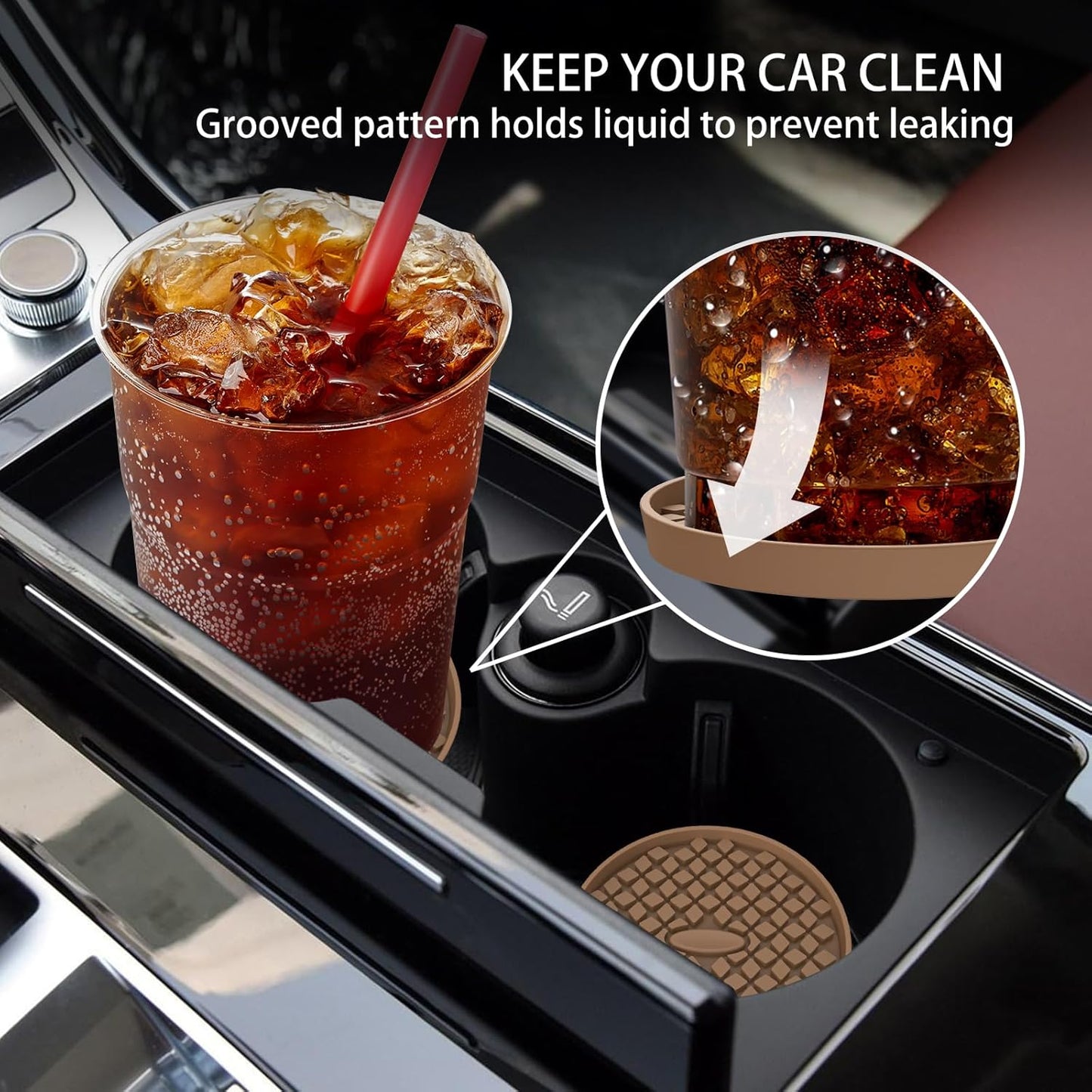 Car Cup Coasters [4 Pack] Silicone Car Coasters/Cup Mats, Non-Slip Recessed Car Interior Accessories Coffee