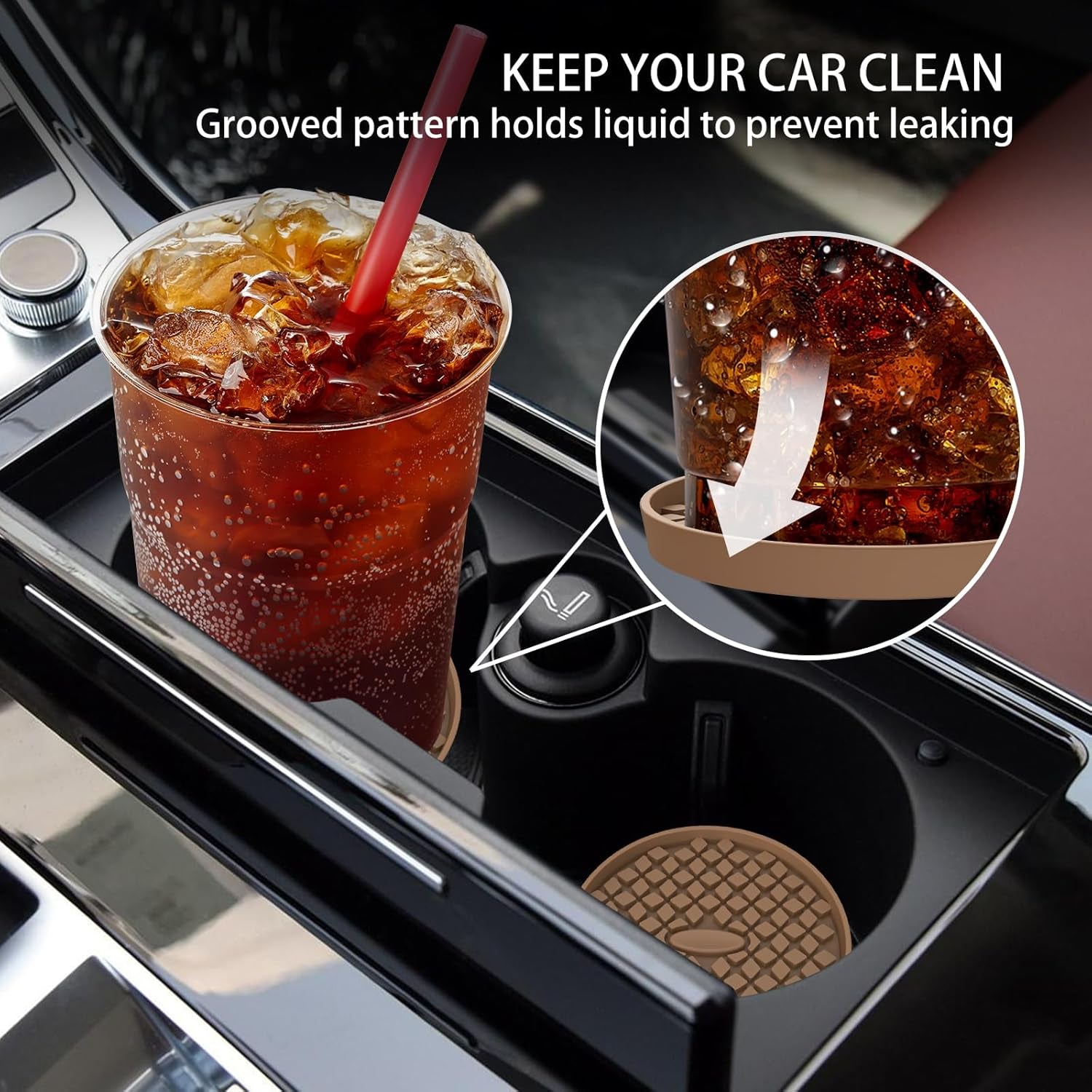 Car Cup Coasters [4 Pack] Silicone Car Coasters/Cup Mats, Non-Slip Recessed Car Interior Accessories Coffee