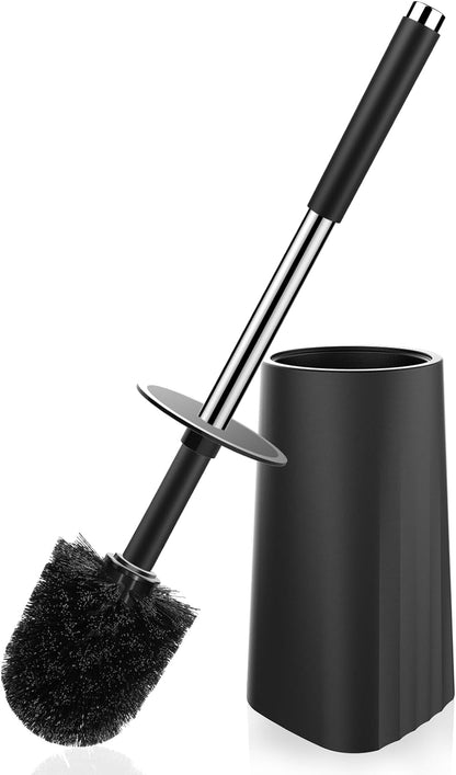 Toilet Brush, Compact Size Toilet Bowl Brush and Holder Toilet Brushes for Bathroom with Stainless Steel Handle Toilet Cleaner Brush with Durable Scrubbing Bristles, Splash-Proof