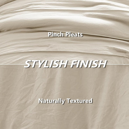 Queen Comforter Set Beige, 7 Pieces Soft Prewashed Pinch Pleat Bed in a Bag Queen Comforter Set with Sheets, Boho Bed Set with down Alternative Comforter, Sheets, Pillowcases & Shams