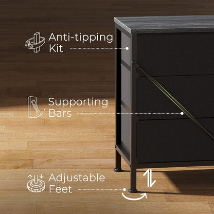 70-Inch Grey Dresser and TV Stand for 65 to 80 Inch TVs with 12 Fabric Drawers, Large Storage Organizer for Bedroom and Living Room