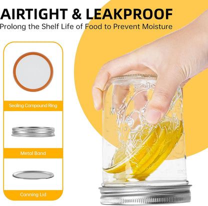 Wide Mouth Mason Jars 16 Oz with Lids [2 Pack], Canning Jars with Metal Airtight Lids and Bands, 16 Oz Glass Jars for Fermenting, Pickling, Freezing, Preserving, Meal Prep, Jar Décor
