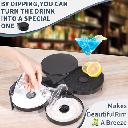 Margarita Salt Rimmer Set, New Upgraded 1 Pack 3 Tier Bar Glass Rimmer Black Plastic Sugar and Salt Rimmer Box with Sponge for Cocktail Bartender Tool