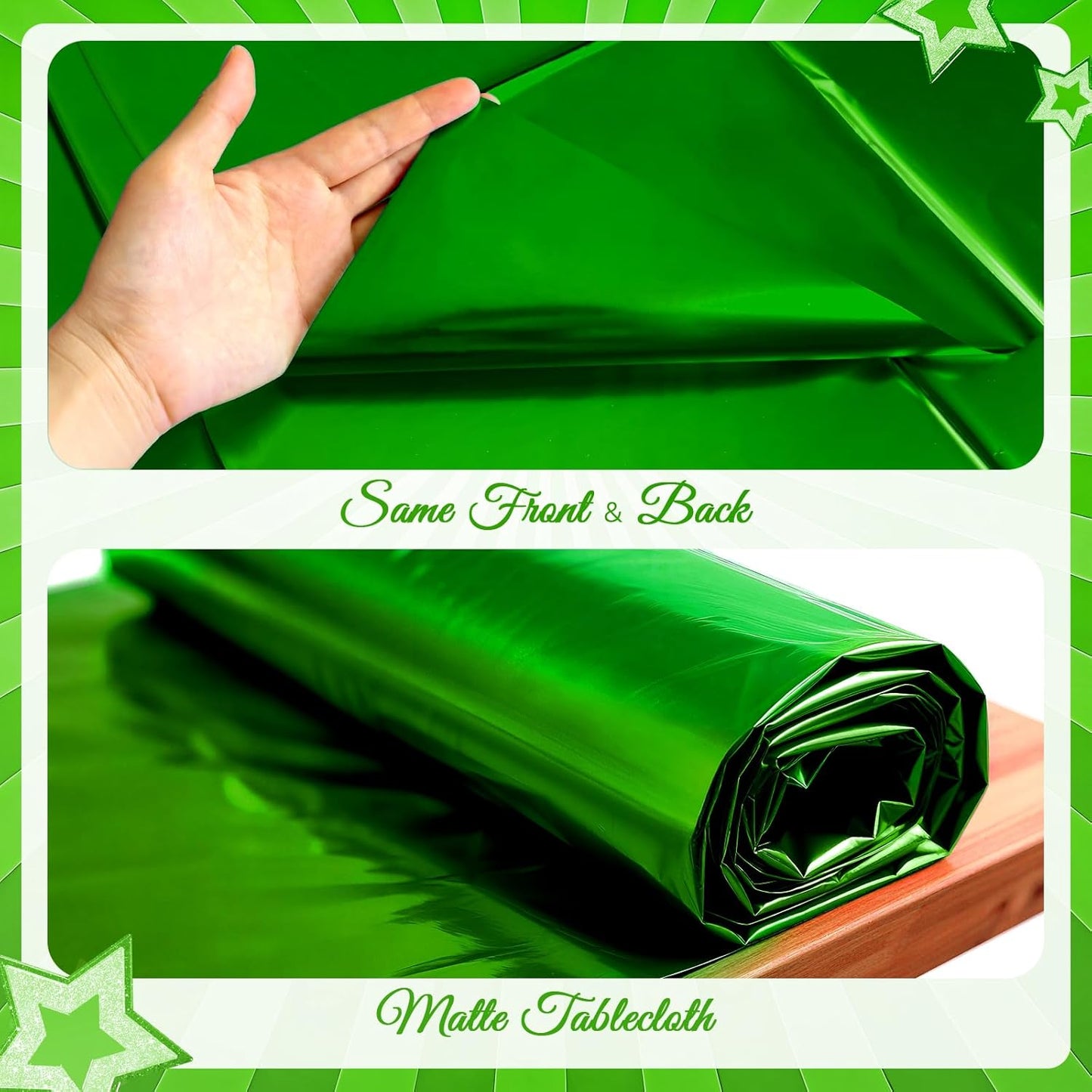 Set of 2 Green Plastic Tablecloths with Metallic Matte Finish, 40" x 108" - Ideal for Jungle Safari, Wild One Birthday Party, Wedding, and Baby Shower Decorations