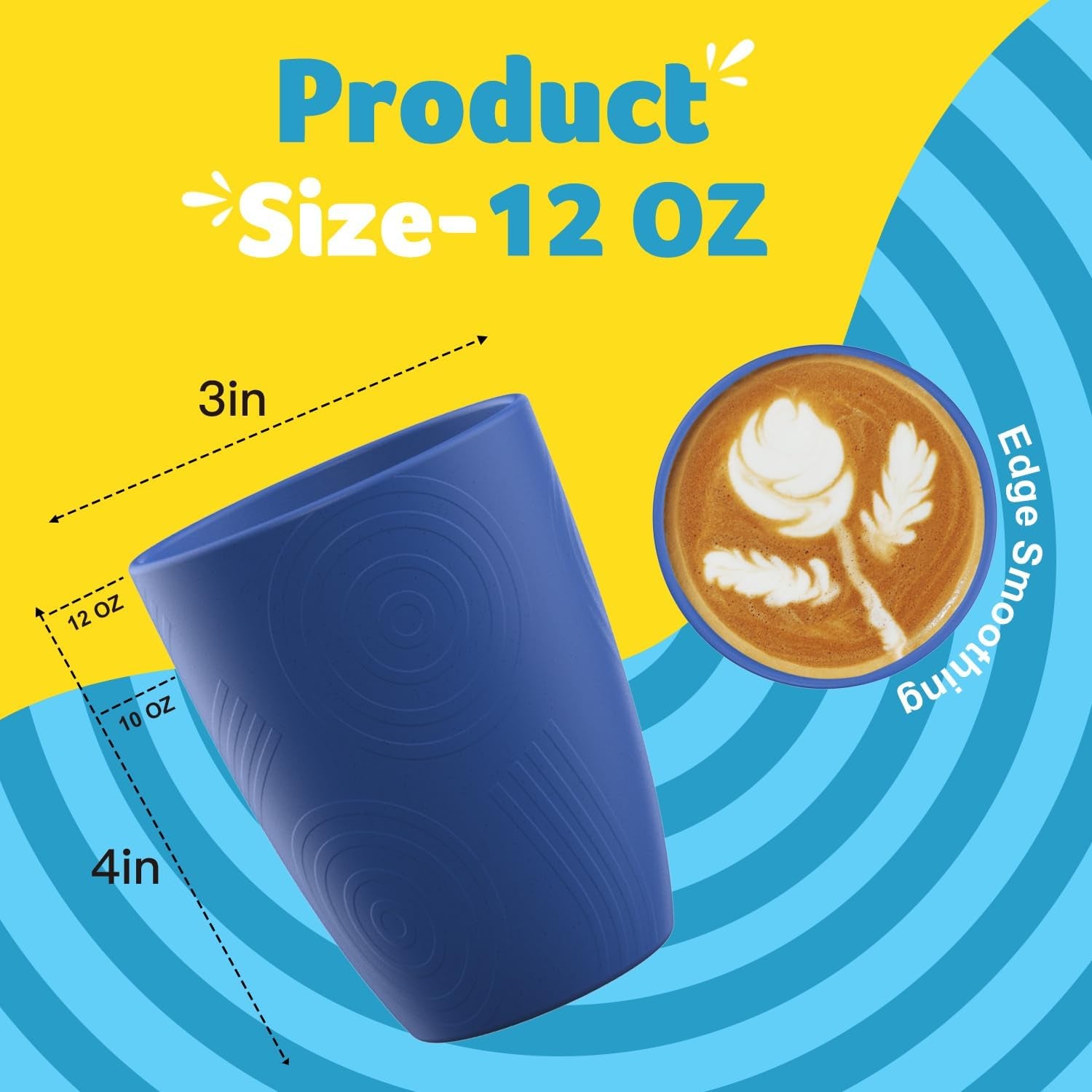 Reusable Wheat Straw Drinking Cups Set of 8, 12 Oz - Dishwasher Safe for Juice, Milk, and Coffee in Ocean Color