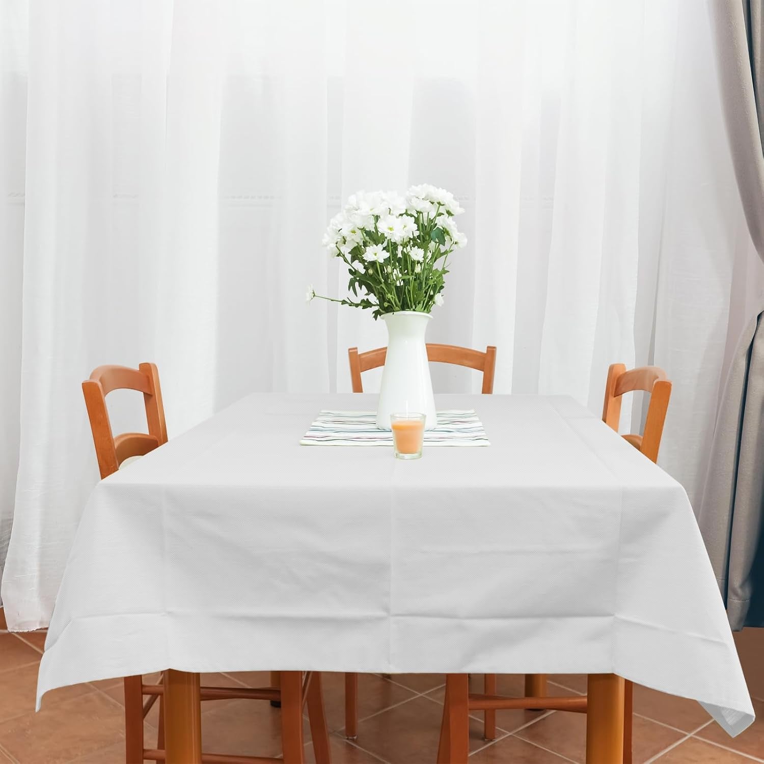 54 Inch×300 Feet White Tablecloth Roll Disposable Rectangle White Table Cloth Roll Plastic Table Covers with Slide Cutter for Birthday Weddings Baby Showers Party Decorations